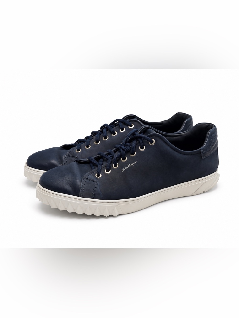 Salvatore Ferragamo Cube Blue Marine Nubuck Calf Shark Tooth Men’s Sneakers 11.5